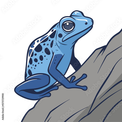 Cartoon green frog character illustration on a leaf, a cute amphibian animal vector art
