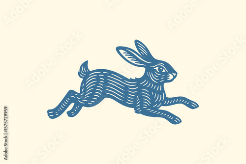 Running hare vintage engraving style vector illustration