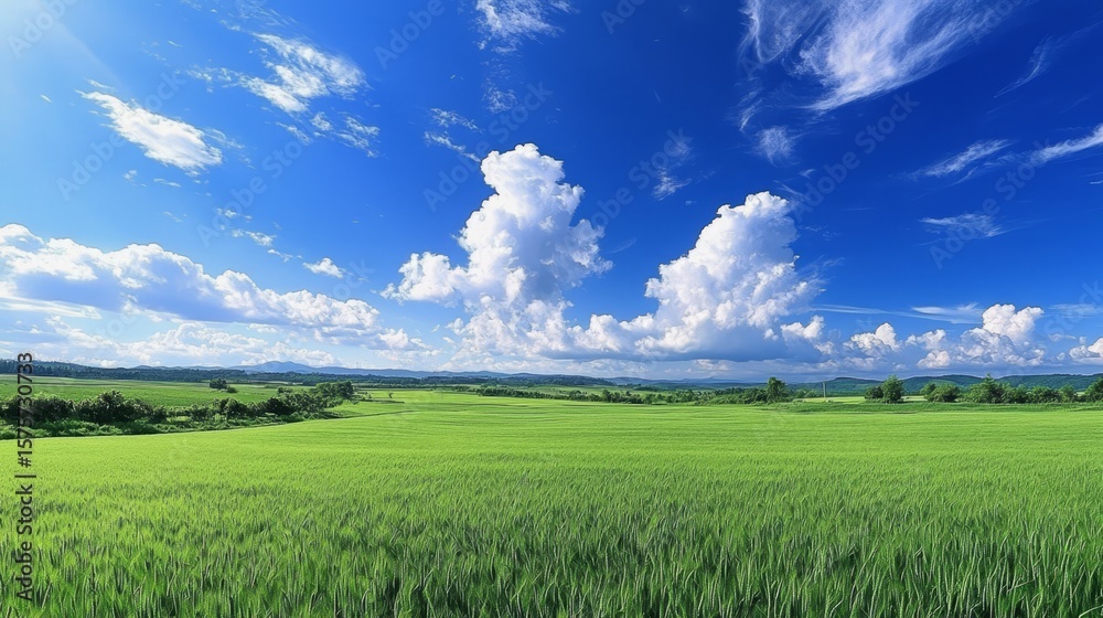 Obraz premium The serene landscape features a vast expanse of green grass.