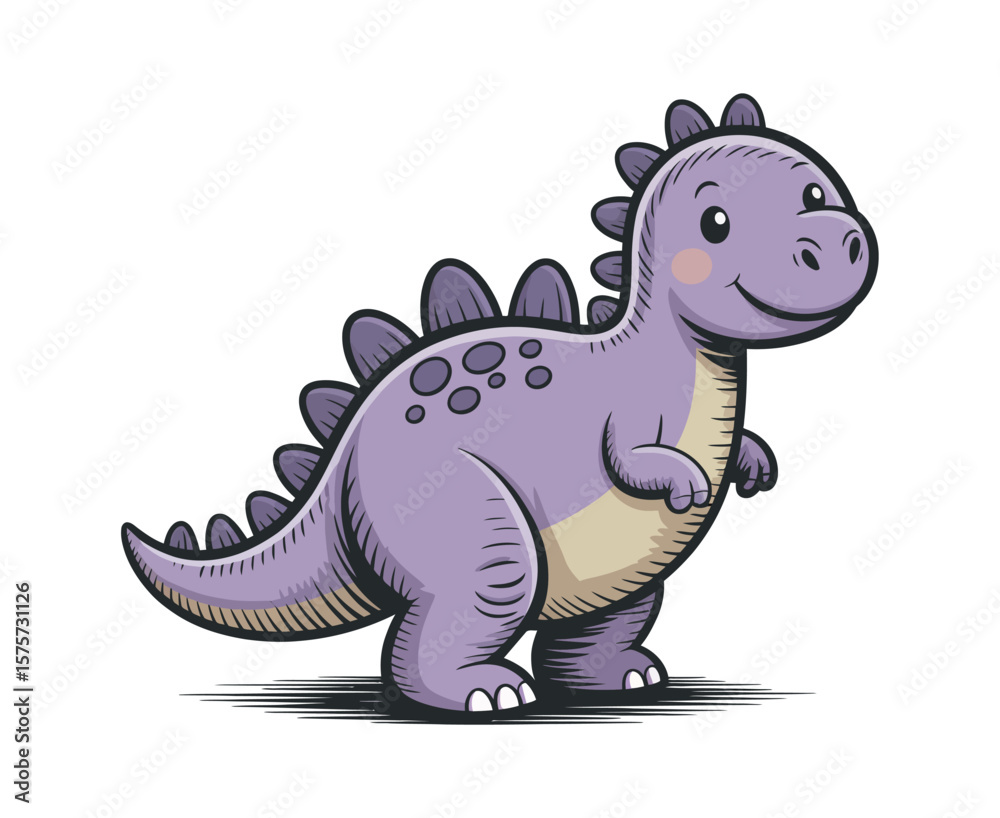Naklejka premium Cute Cartoon Stegosaurus Illustration with a Friendly Smile and Purple Scales Perfect for Children s Books and Educational Materials Isolated on White Background