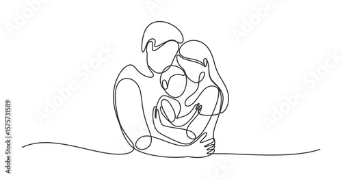 Continuous Line Drawing of a Family Mother Father and Child Together Symbolizing Love Connection and Unity in a Minimalist and Elegant Style