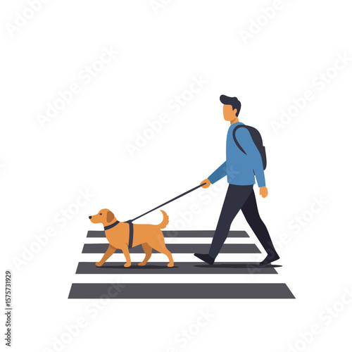 Guide Dog Leading Person Across Crosswalk Flat Icon