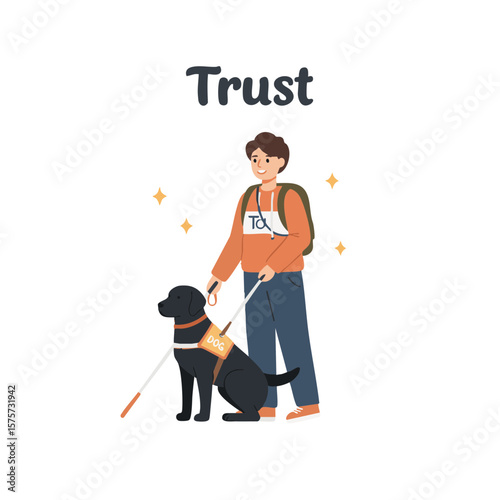 Guide Dog and Person with ‘Trust’ Label Flat Icon
