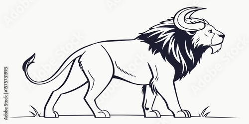 Vector illustration of a majestic running wild horse, lion, and wolf