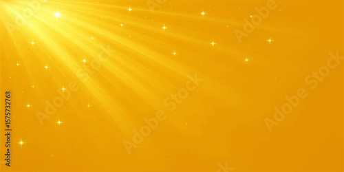 Golden yellow abstract background with light burst and sparkling dreamy particles