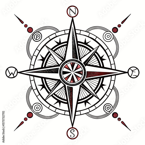 Compass rose vector icon showing directional arrows for navigation and travel