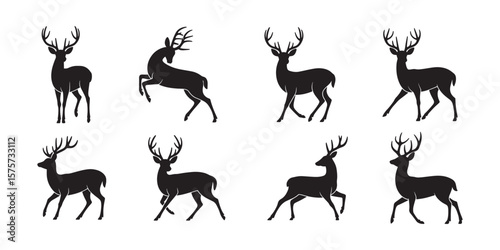 Collection of deer silhouettes vector illustration