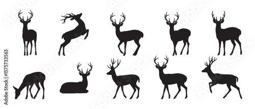 Collection of deer silhouettes vector illustration