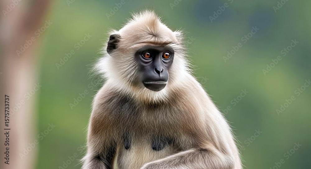 Fototapeta premium Compelling Portrait Popa Langur Primate Wildlife Rare Endangered