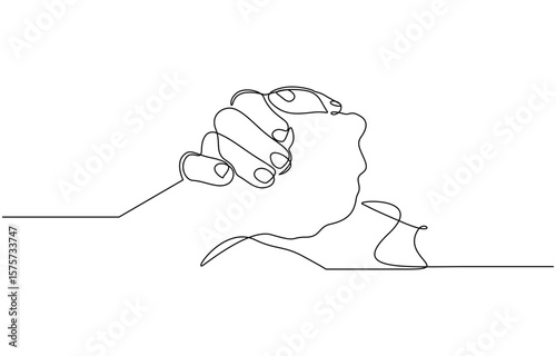 One continuous line drawing group of young male and female business people unite their hands together, People unite their hands together continuous line drawing isolated background for Teamwork.