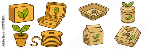 Eco-friendly packaging designs featuring biodegradable materials and plant motifs for sustainable products