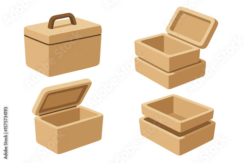 Various designs of storage boxes in natural textures and colors suitable for organization and decor