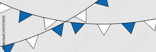 Greek holiday, Greece bunting garland, string of blue and white triangular flags. National Independence Day in Finland. Ohi Day. string of blue and white triangular flags