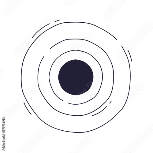 A minimalist, hand-drawn illustration of a ripple effect. A central dark circle creates expanding concentric rings, symbolizing impact, influence, and the spread of an idea or action.
