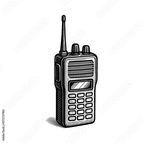 Vintage Walkie Talkie Two Way Radio Communication Device Black and White Outline Line Art Drawing