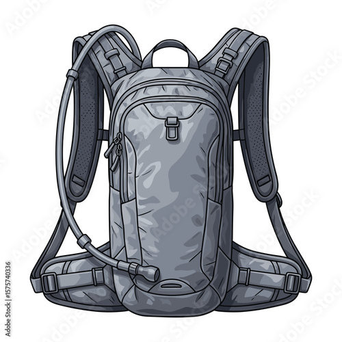 Gray Hydration Pack Isolated Illustration for Hiking Outdoor Activities and Sports Adventures