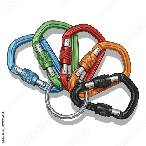 Colorful Carabiners Collection for Climbing Safety Equipment and Outdoor Activities Graphic