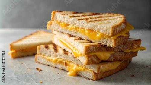 A stack of gooey grilled cheese sandwiches