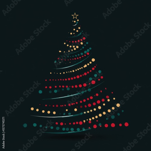 Colorful abstract Christmas tree design with vibrant ornaments and a star at the top