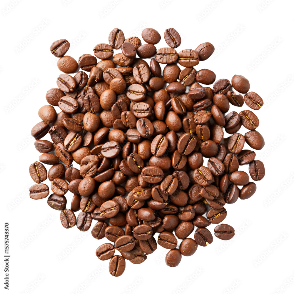 Obraz premium Coffee beans arranged in a pile on a white background