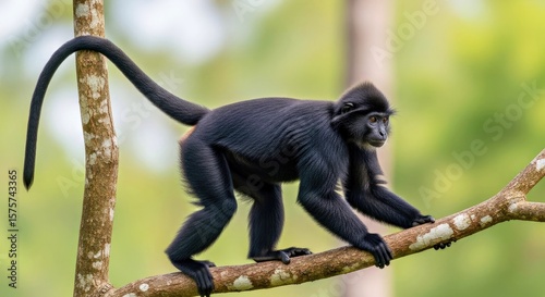Striking Full Body Indochinese Black Langur Primate Wildlife