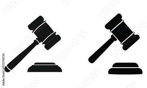 Judge gavel set silhouette vector on white background