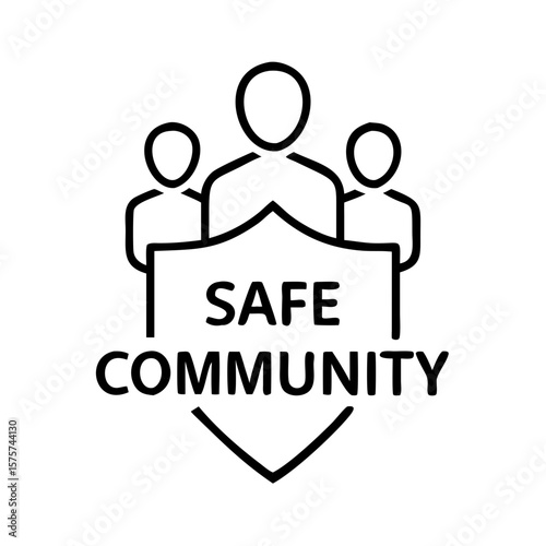 People standing behind shield representing safe community concept  