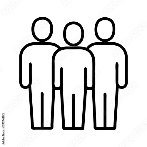 Group of three people standing together in a simple line art style  