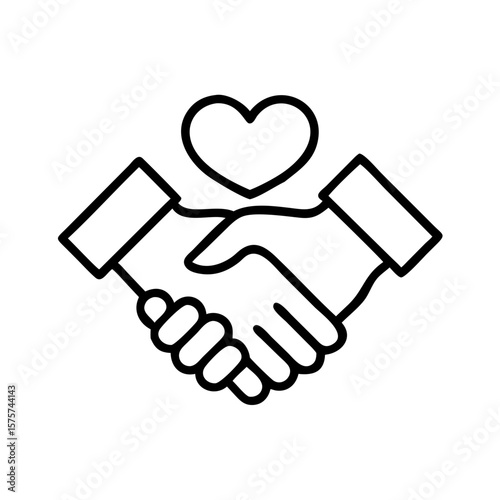 Hands shaking with heart symbol representing partnership concept  