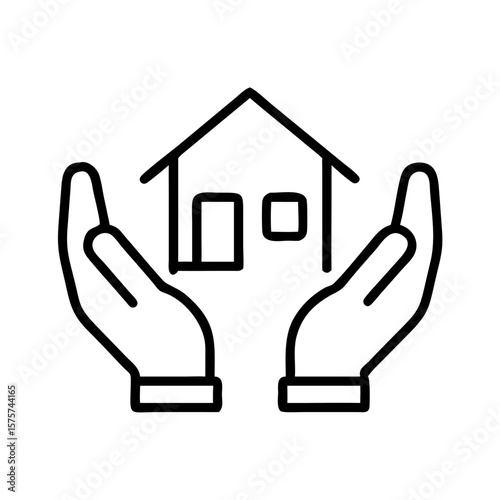 Hands holding a house in an icon style symbolizing protection  