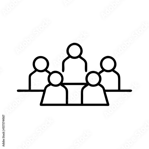 Group of people sitting around a table discussing ideas Concept of icon  