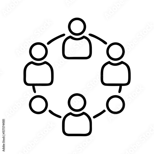 People forming a circle around central figure in minimal icon style  