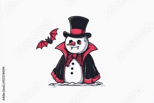 Snowman in a Dark Cape Prepares for a Spooky Winter Night Adventure Generative AI