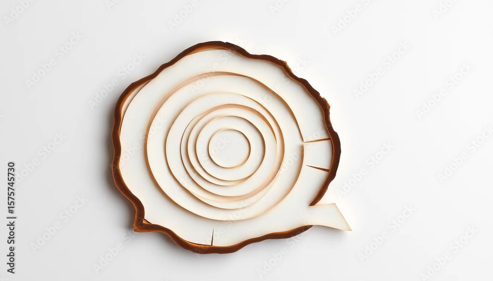 Fototapeta premium Layered paper cut wood log icon, showing depth & texture on white background, woodland, design