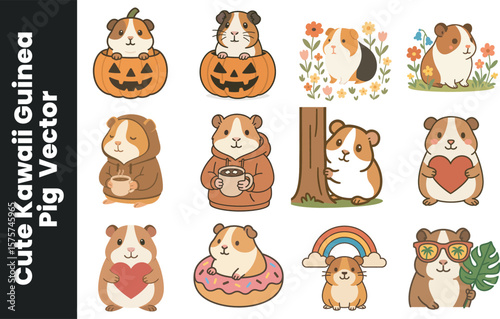 Kawaii Guinea Pig and Hamster Characters | Halloween, Summer, and Love Themed Mascot Set