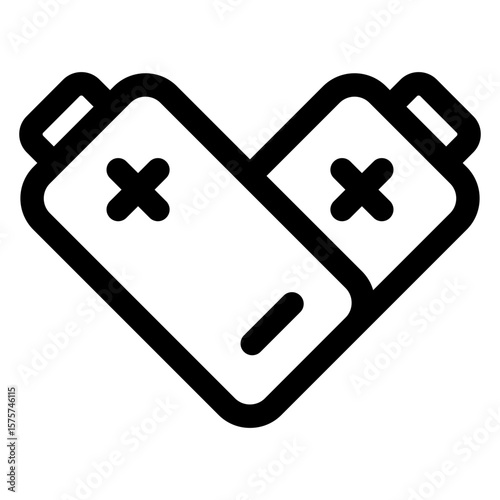 Icono pilas eléctricas como corazón con líneas 