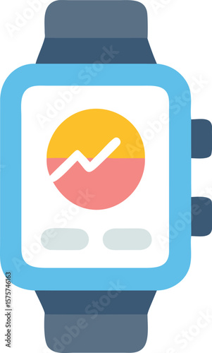 Vector art of a smartwatch displaying a progress chart and data