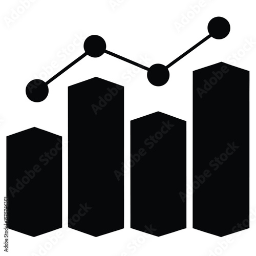 Vector art of a bar chart with a line graph showing an upward trend