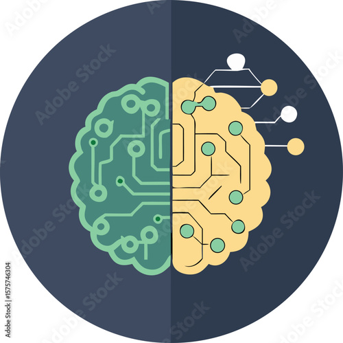 Vector art of digital brain with circuit board patterns