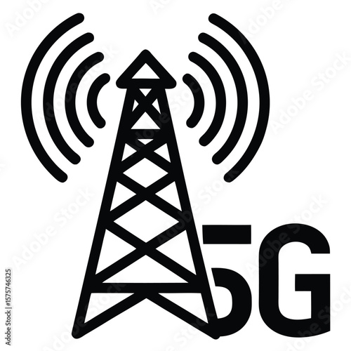 Vector art of a 5g tower transmitting wireless signals icon