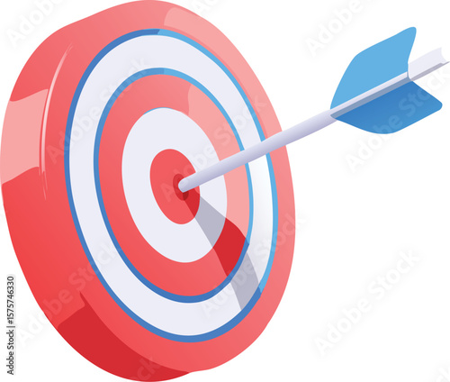 Vector art of an arrow hitting the bullseye on a colorful target
