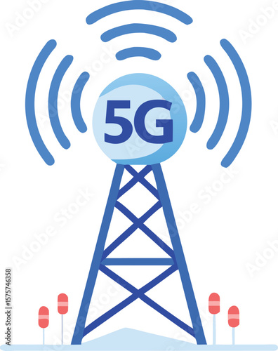 Vector art of a 5G tower transmitting wireless signals