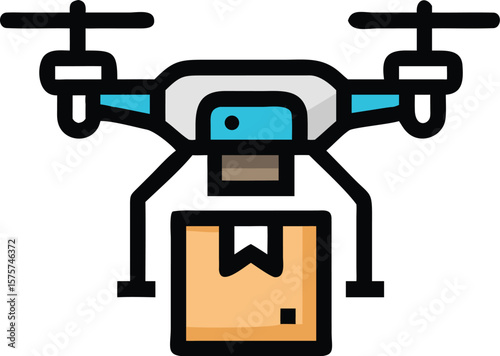 Vector art of a drone carrying a package for delivery