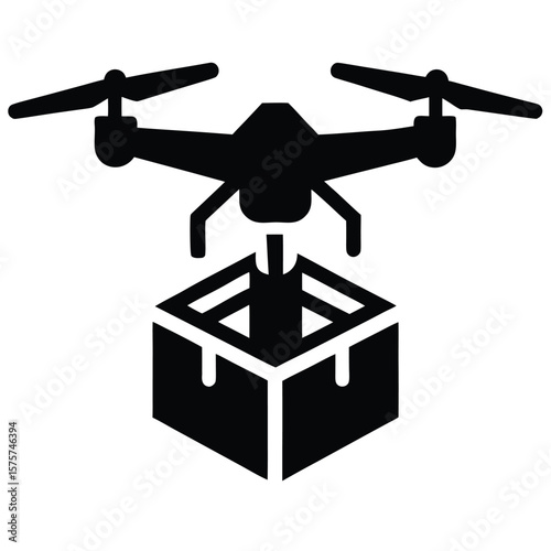 Vector art of drone carrying a package for delivery