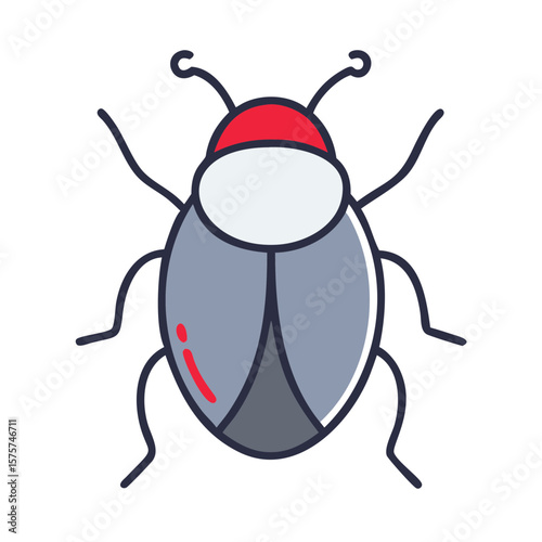 Colorful insect illustration with red and grey shell design  