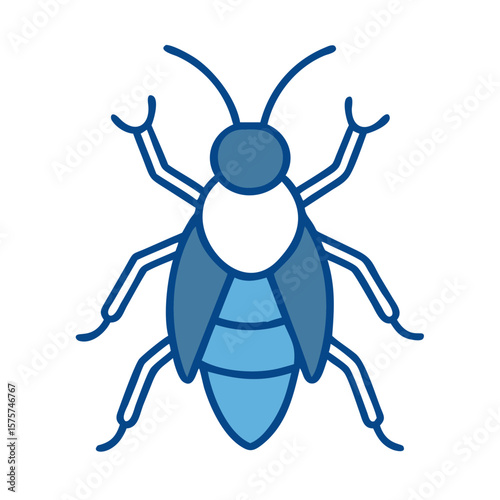 Blue insect illustration with detailed features and outline  
