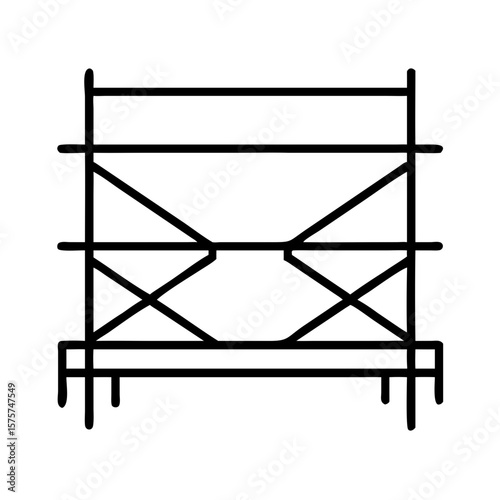 Scaffolding structure in minimalist line design on white background  