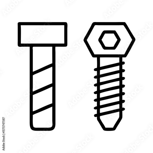 Bolt and nut icons in minimal linear style on white background  