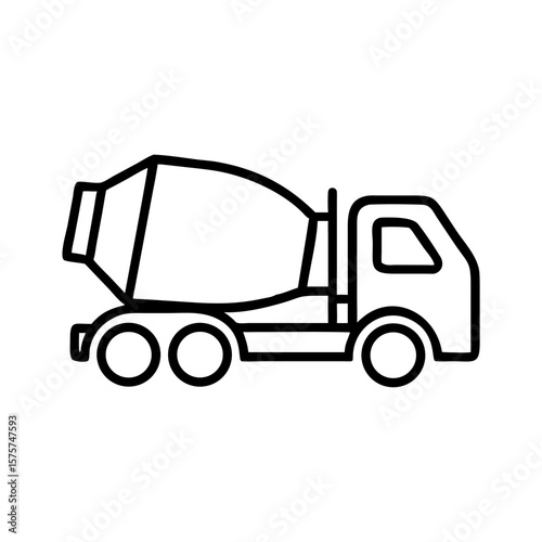 Cement mixer truck in outline style for construction concept  