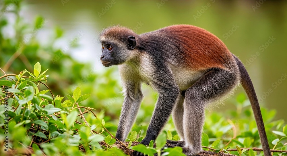 Fototapeta premium Action Shot Candid Niger Delta Red Colobus Primate Wildlife